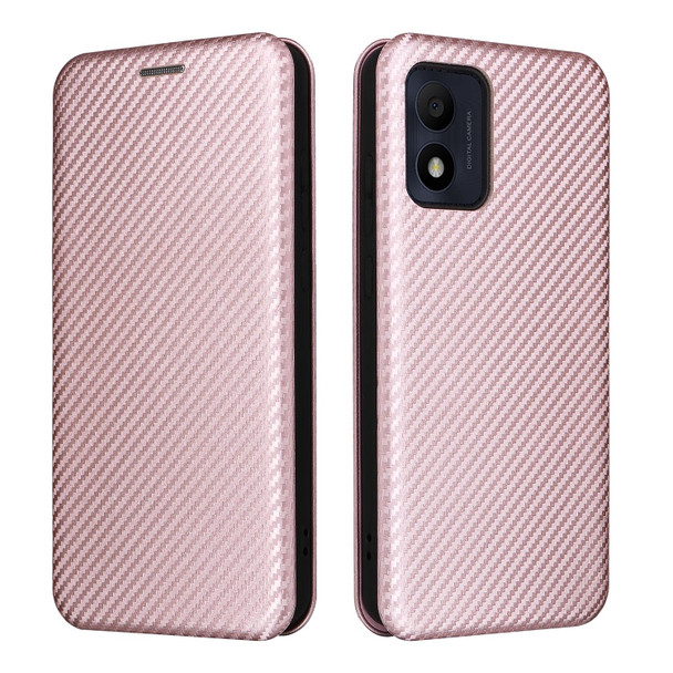 For Alcatel 1B 2022 Carbon Fiber Texture Flip Leatherette Phone Case(Pink)