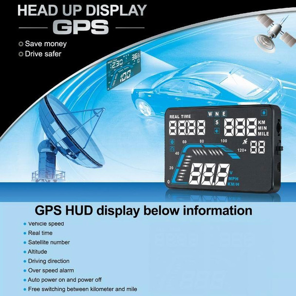 Q7 5.5 inch Car GPS HUD Vehicle-mounted Head Up Display Security System, Support Speed & Real Time & Altitude & Over Speed Alarm & Satellite Number, etc.