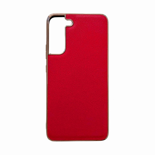 For Samsung Galaxy S22 5G Nano Electroplating Cross Texture Genuine Leatherette Phone Case(Red)