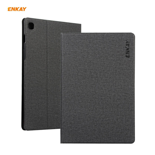 For Samsung Galaxy Tab A7 10.4 T500 / T505 2020 / 2022 ENKAY Coarse Cloth Pattern PU Leatherette + TPU Smart Case with Holder & Sleep / Wake-up Function(Black)