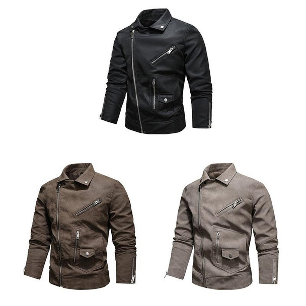 Men Fashion PU Lapel Leather Jacket, Size: M(Black)