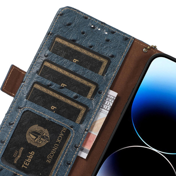 For Samsung Galaxy S22 Ultra 5G Ostrich Pattern Genuine Leatherette RFID Phone Case(Blue)