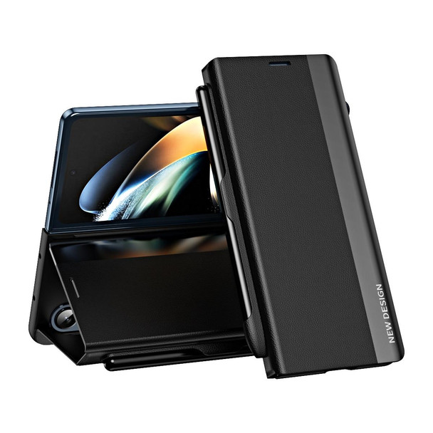 For Samsung Galaxy Z Fold3 5G Shockproof Full Coverage Leatherette Phone Case with Pen Slot(Black)