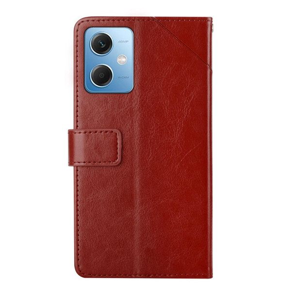 For Xiaomi Redmi Note 12 China HT01 Y-shaped Pattern Flip Leather Phone Case(Brown)