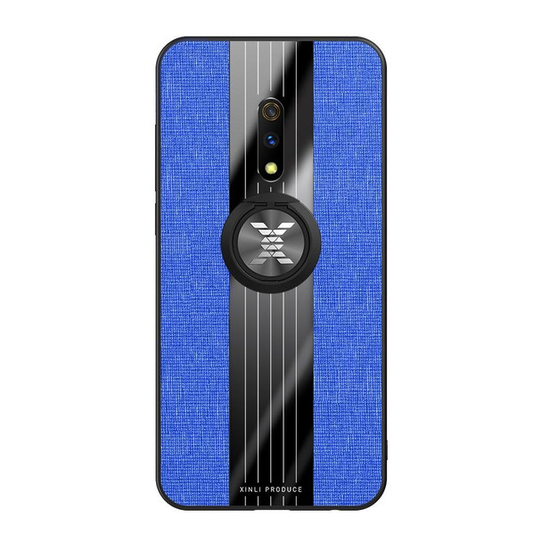 For OPPO Realme X / K3 XINLI Stitching Cloth Textue Shockproof TPU Protective Case with Ring Holder(Blue)