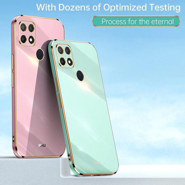 For OPPO A15 XINLI Straight 6D Plating Gold Edge TPU Shockproof Case(Mint Green)