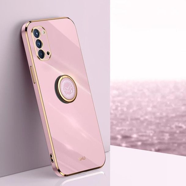 For OPPO Reno4 Pro XINLI Straight 6D Plating Gold Edge TPU Shockproof Case with Ring Holder(Cherry Purple)