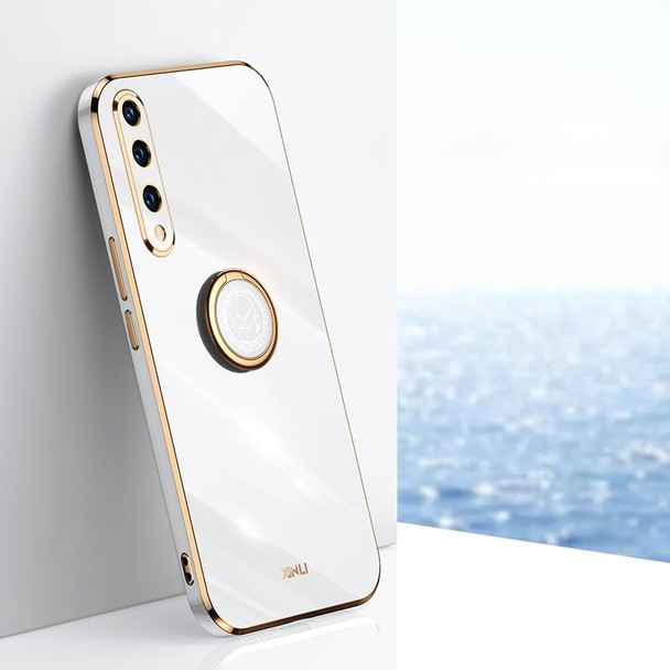 For Honor 20 Lite XINLI Straight 6D Plating Gold Edge TPU Shockproof Case with Ring Holder(White)