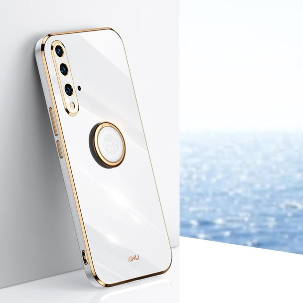 For Honor 20 XINLI Straight 6D Plating Gold Edge TPU Shockproof Case with Ring Holder(White)