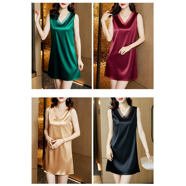 Satin Stitching Mesh Sleeveless Dress (Color:Black Size:L)