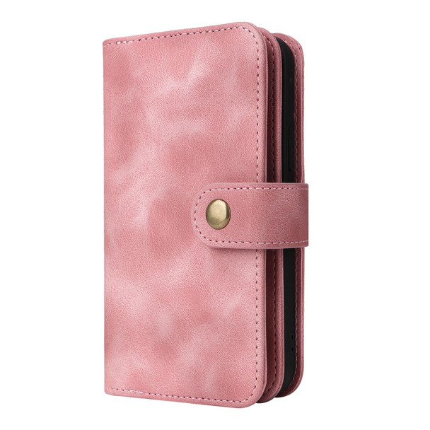 For iPhone 14 Multifunctional Card Slot Zipper Wallet Flip Leatherette Phone Case(Rose Gold)