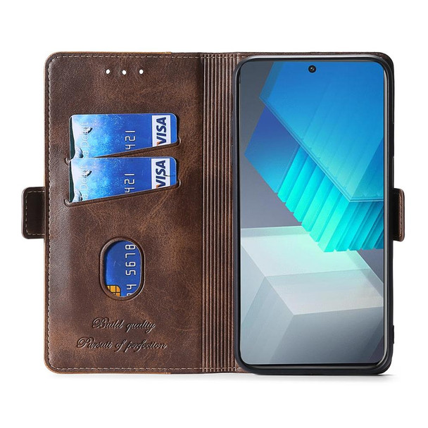 For ZTE Blade A52 Lite Contrast Color Side Buckle Leather Phone Case(Dark Brown+Gold)