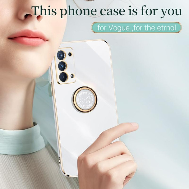 For OPPO Reno6 Pro+ 5G XINLI Straight 6D Plating Gold Edge TPU Shockproof Case with Ring Holder(White)