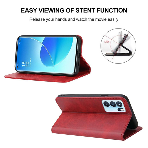 For OPPO Reno6 Pro 5G Magnetic Closure Leatherette Phone Case(Red)