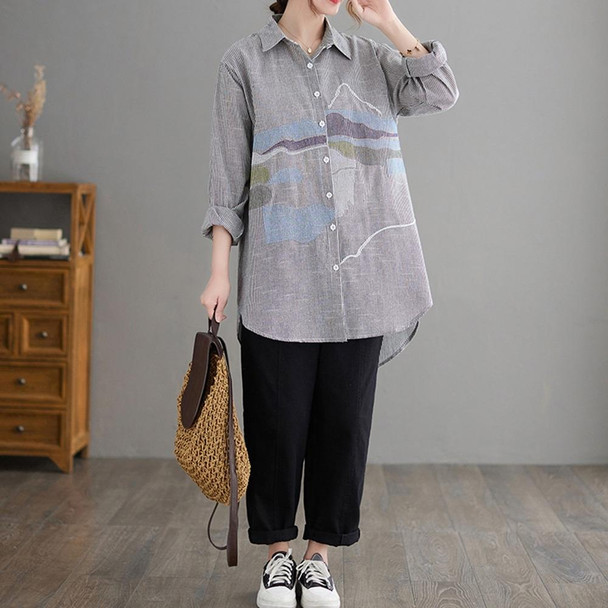 Striped Loose Mid-length Shirt (Color:Black Size:XXXL)