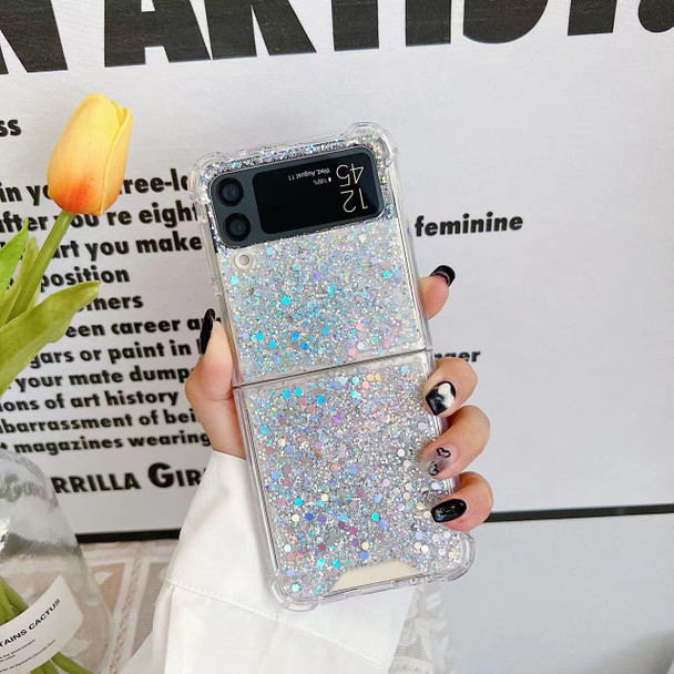 For Samsung  Galaxy Z Flip3 Glitter Sequins Epoxy TPU Phone Case(Silver)