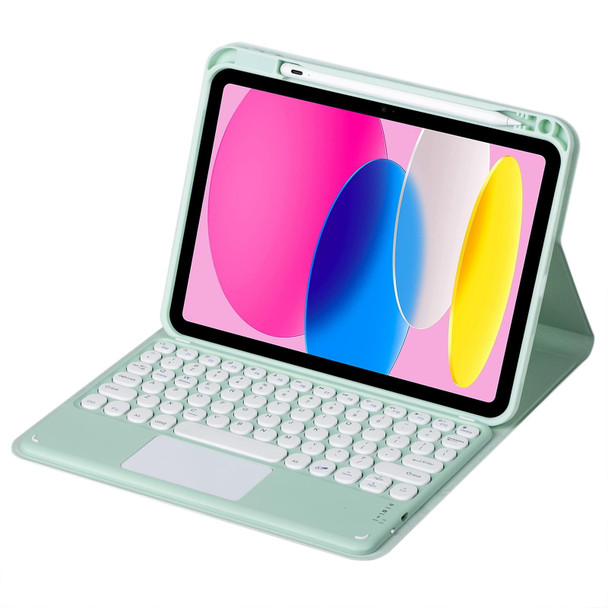 For iPad 10th Gen 10.9 2022 SA-10C Bluetooth Touch Keyboard Leatherette Tablet Case with Pen Slot(Light Green)