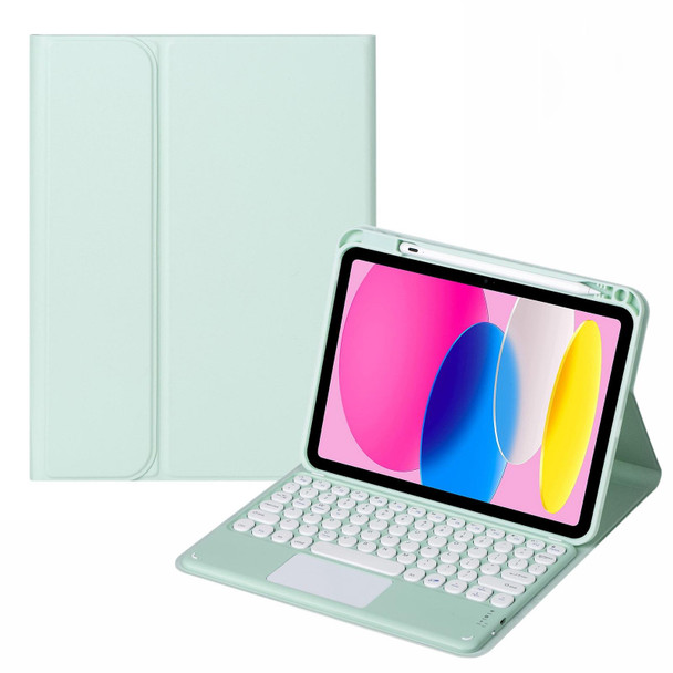 For iPad 10th Gen 10.9 2022 SA-10C Bluetooth Touch Keyboard Leatherette Tablet Case with Pen Slot(Light Green)