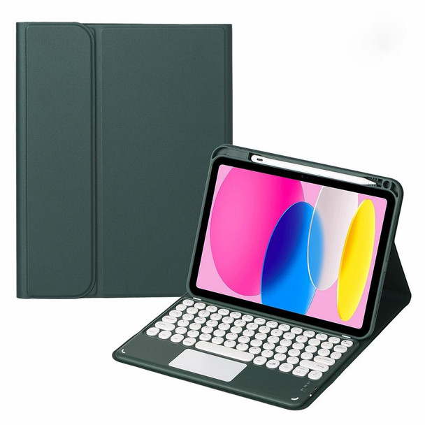 For iPad 10th Gen 10.9 2022 SA-10C Bluetooth Touch Keyboard Leatherette Tablet Case with Pen Slot(Dark Green)