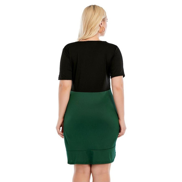 Plus Size Crew Neck Short Sleeve High Waist Ruched Dress (Color:Green Size:XXL)