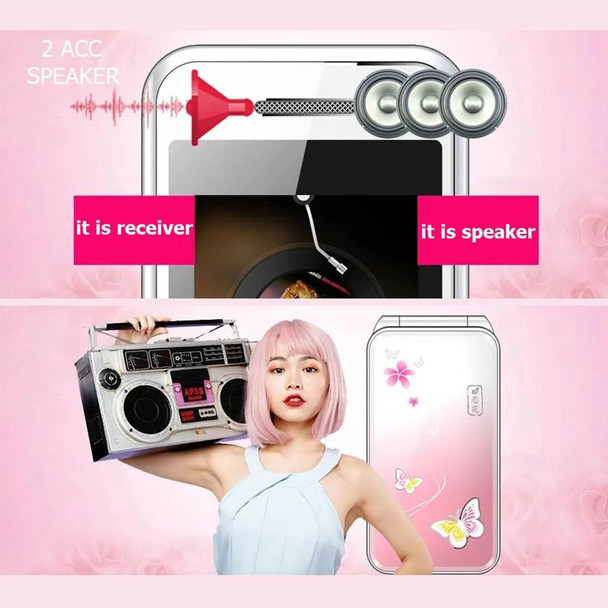 N509 Women Flip Phone, 2.4 inch, 6800mAh, Support FM, Flashlights, MP3, Big Keys, Dual SIM, EU Plug (Pink)