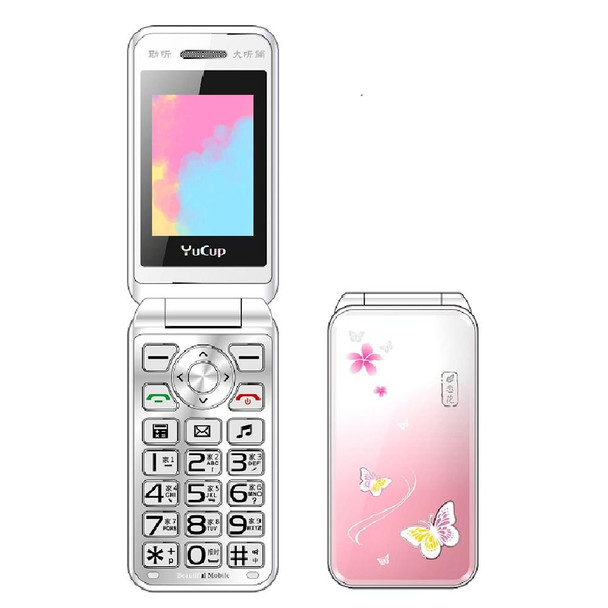 N509 Women Flip Phone, 2.4 inch, 6800mAh, Support FM, Flashlights, MP3, Big Keys, Dual SIM, EU Plug (Pink)