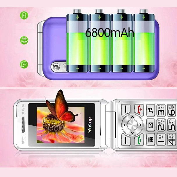 N509 Women Flip Phone, 2.4 inch, 6800mAh, Support FM, Flashlights, MP3, Big Keys, Dual SIM, EU Plug (Pink)