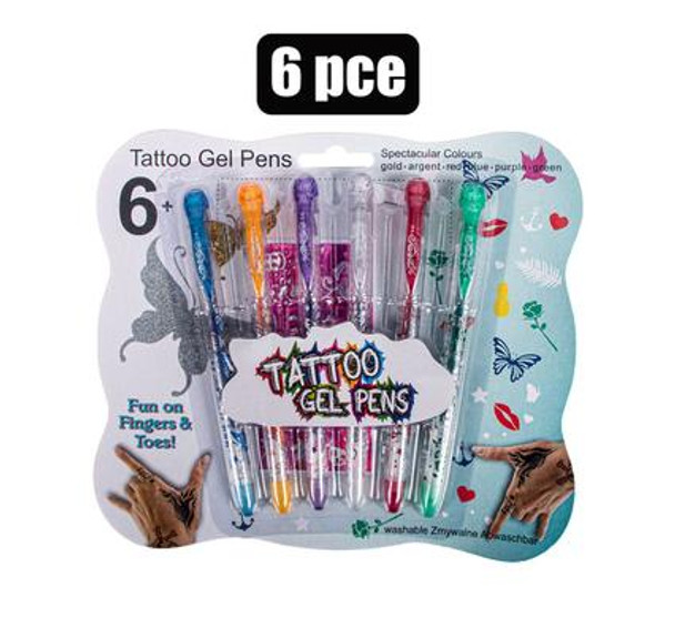 Set Of 6 Tattoo Gel Pens With Stencil