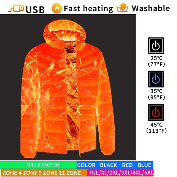 4 Zone Blue USB Winter Electric Heated Jacket Warm Thermal Jacket, Size: M