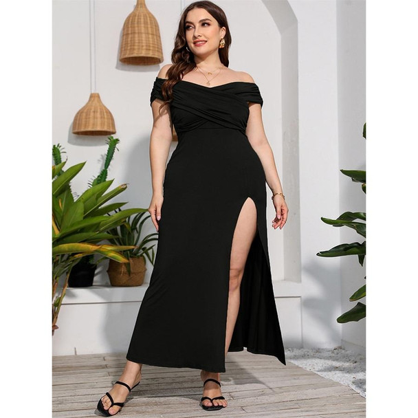 Plus Size High Waist Split Sexy Long Evening Dress (Color:Black Size:XL)