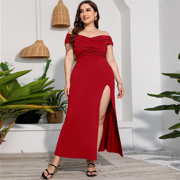 Plus Size High Waist Split Sexy Long Evening Dress (Color:Red Size:L)