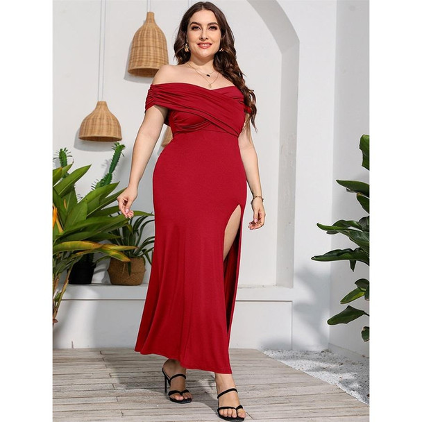 Plus Size High Waist Split Sexy Long Evening Dress (Color:Red Size:XL)