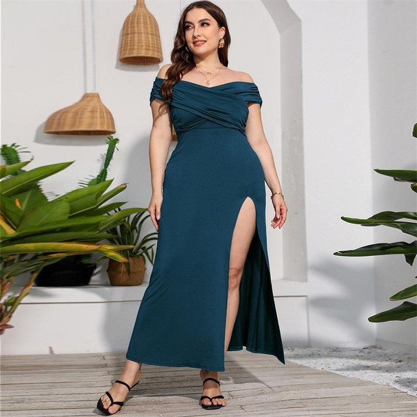 Plus Size High Waist Split Sexy Long Evening Dress (Color:Peacock Blue Size:XL)