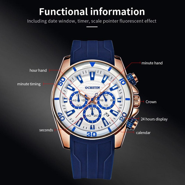 OCHSTIN 6094A Multifunctional Quartz Waterproof Luminous Men Watch(Black+Blue)