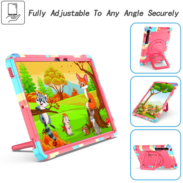 For Samsung Galaxy Tab S7 / S8 Silicone + PC Bracelet Holder Tablet Case(Camouflage + Rose Red)