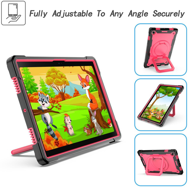 For Samsung Galaxy Tab A8 10.5 2021 Silicone + PC Bracelet Holder Tablet Case(Black + Rose Red)