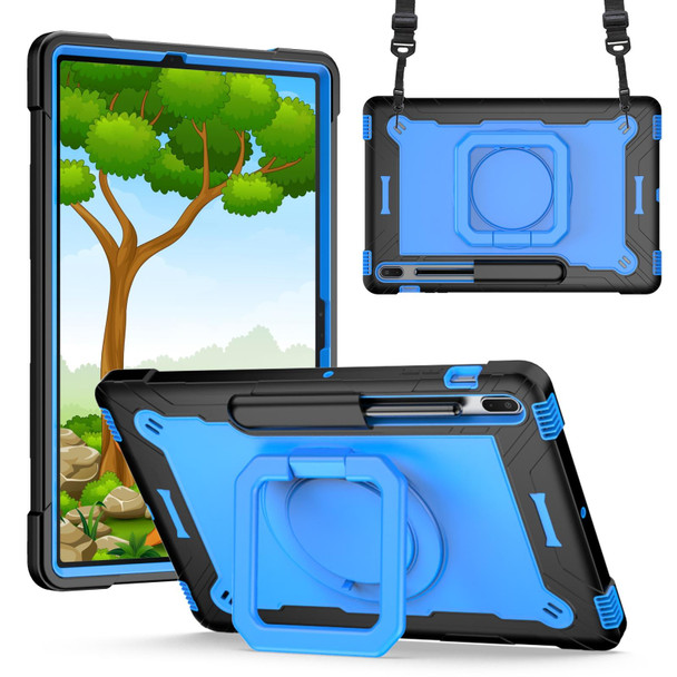 For Samsung Galaxy Tab S7+ / S8+ / S7 FE Silicone + PC Bracelet Holder Tablet Case(Black + Blue)