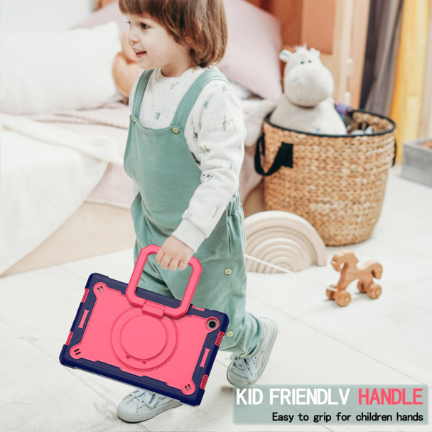 For Samsung Galaxy Tab A8 10.5 2021 Silicone + PC Bracelet Holder Tablet Case(Navy Blue + Rose Red)