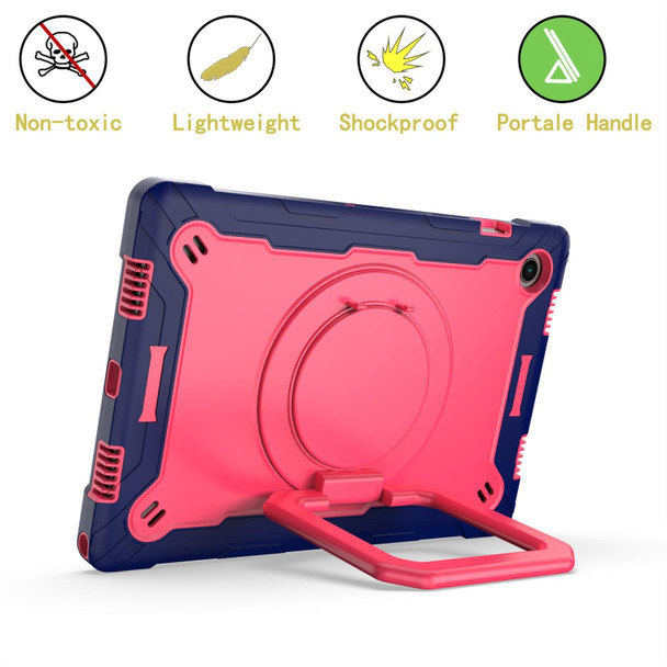 For Samsung Galaxy Tab A8 10.5 2021 Silicone + PC Bracelet Holder Tablet Case(Navy Blue + Rose Red)