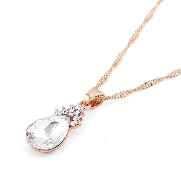 Fashion Diamond Ladies Crystal Zircon Drop Necklace Earring Set(White)