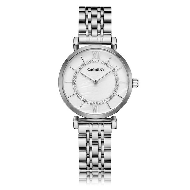 CAGARNY 6880 Fashion Life Waterproof White Background Silver Steel Band Quartz Watch