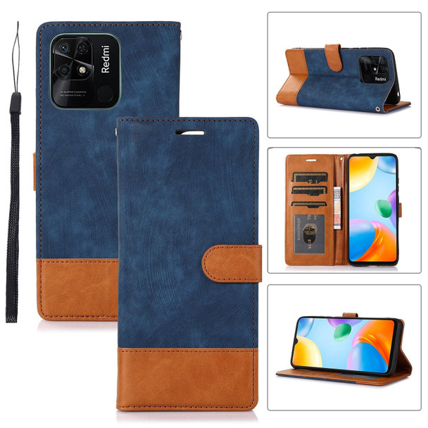 For Xiaomi Redmi 10 India Splicing Leather Phone Case(Dark Blue)