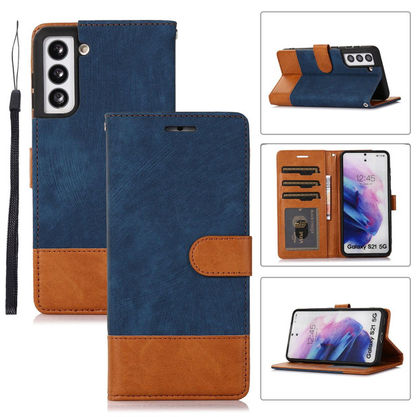 For Samsung Galaxy S21 5G Splicing Leatherette Phone Case(Dark Blue)