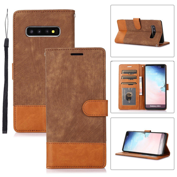 For Samsung Galaxy S10+ Splicing Leatherette Phone Case(Brown)