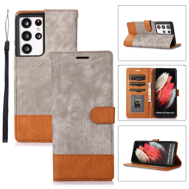 For Samsung Galaxy S21 Ultra 5G Splicing Leatherette Phone Case(Grey)