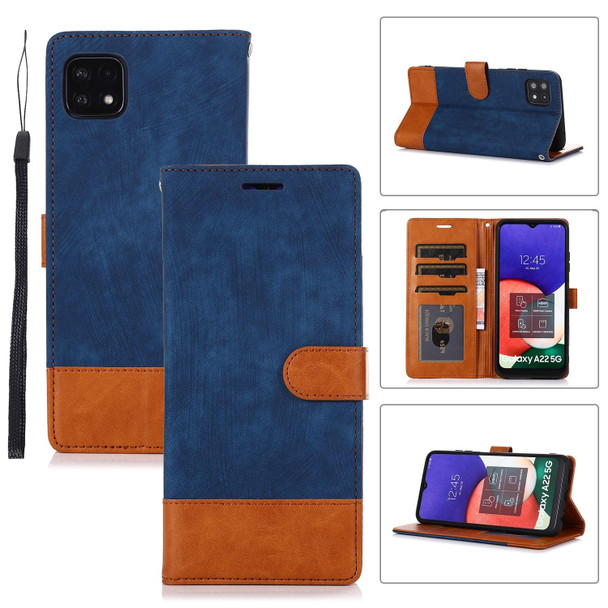 For Samsung Galaxy A22 5G Splicing Leatherette Phone Case(Dark Blue)