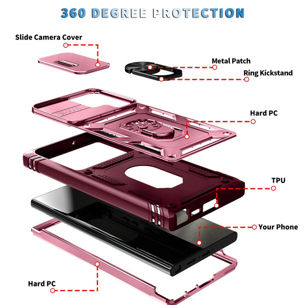 For Samsung Galaxy S23 Ultra 5G Sliding Camera Cover TPU + PC Phone Case(Pink+Red)