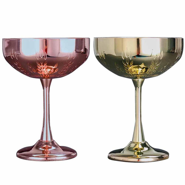 2 PCS 304 Stainless Steel Cup Ear Of Wheat Print Martini Goblet Wine Glass Drinkware(Red)