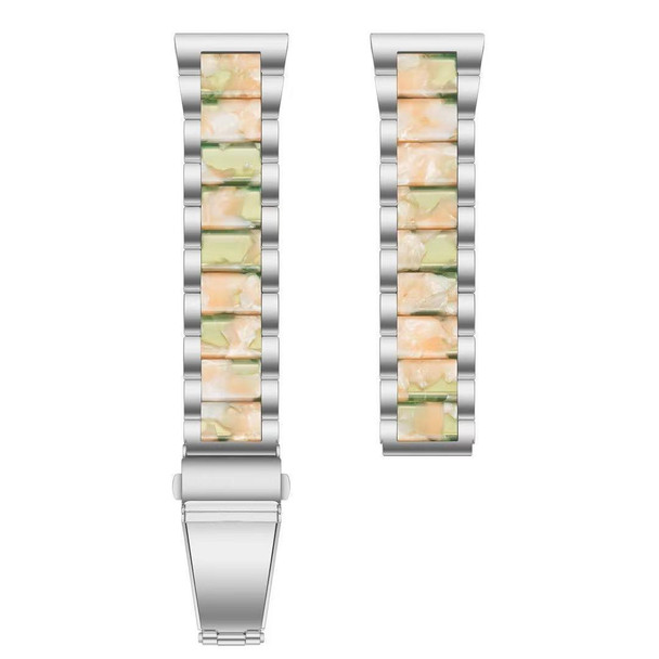 For Galaxy Watch 4 Classic 42 / 46mm Interbead Resin Metal Watch Band(Silver Green)