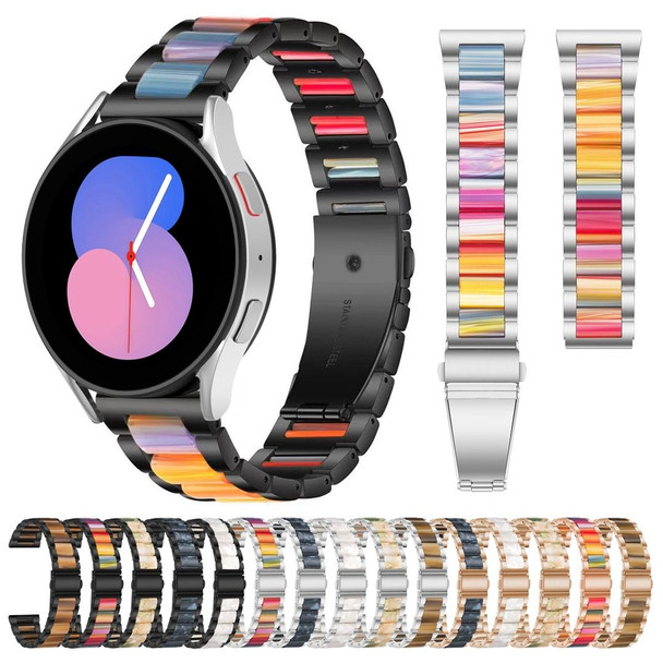 For Galaxy Watch 5 40 / 44mm Interbead Resin Metal Watch Band(Rose Gold Blue)
